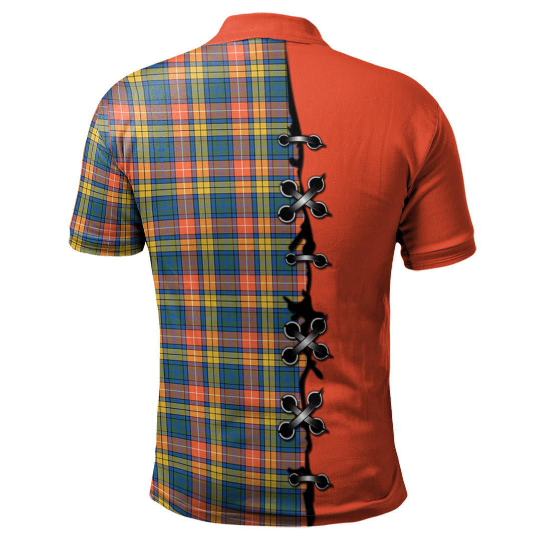 Buchanan Ancient Tartan Polo Shirt - Lion Rampant And Celtic Thistle Style