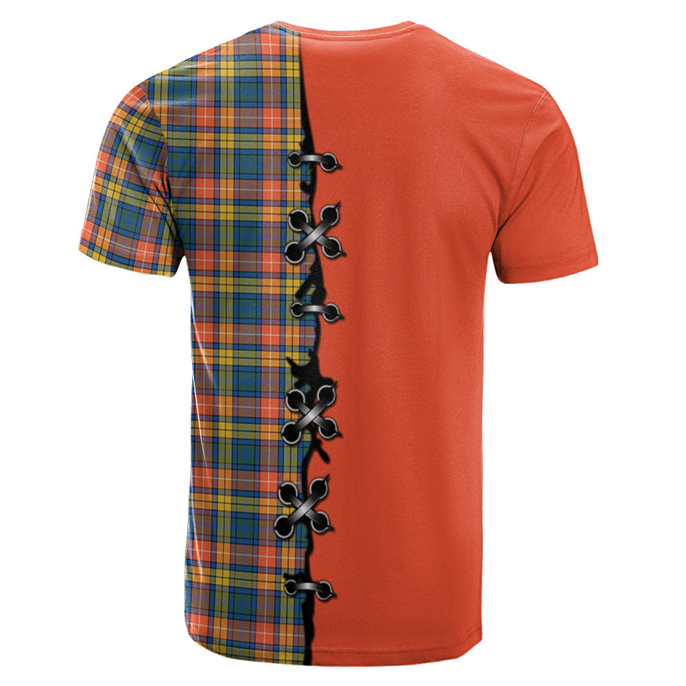 Buchanan Ancient Tartan T-shirt - Lion Rampant And Celtic Thistle Style
