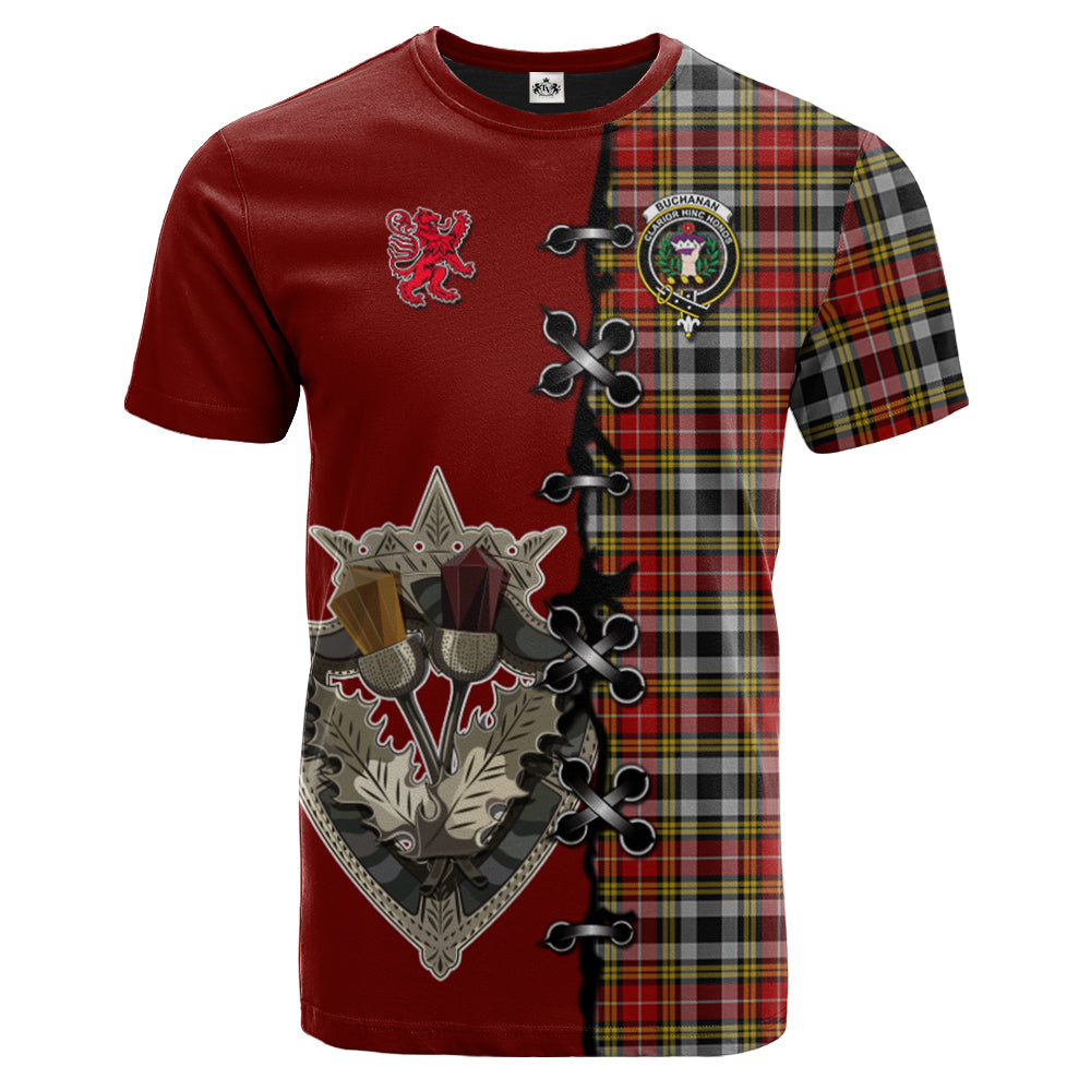 Buchanan Old Dress Tartan T-shirt - Lion Rampant And Celtic Thistle Style