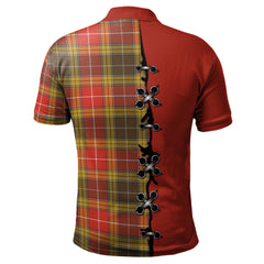 Buchanan Old Set Weathered Tartan Polo Shirt - Lion Rampant And Celtic Thistle Style