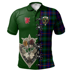 Calder Modern Tartan Polo Shirt - Lion Rampant And Celtic Thistle Style