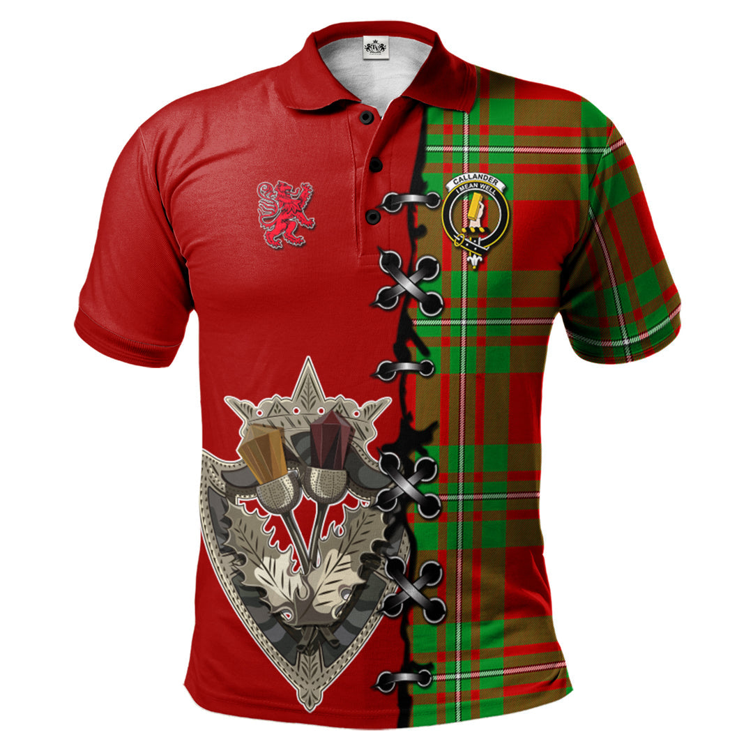 Callander Modern Tartan Polo Shirt - Lion Rampant And Celtic Thistle Style