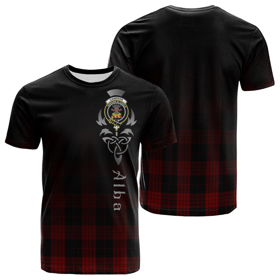Cameron Black And Red Tartan Crest T-shirt - Alba Celtic Style