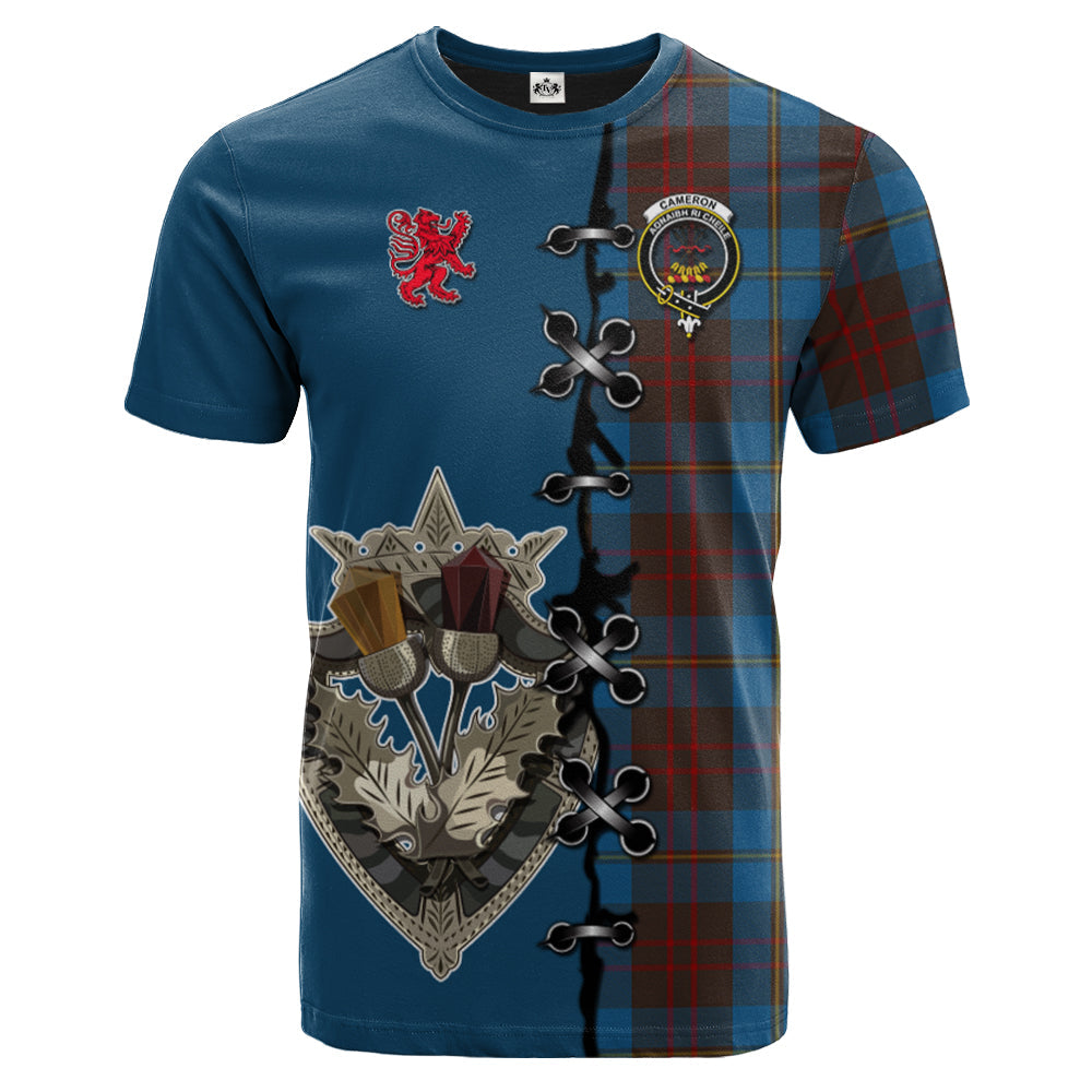 Cameron Hunting Tartan T-shirt - Lion Rampant And Celtic Thistle Style