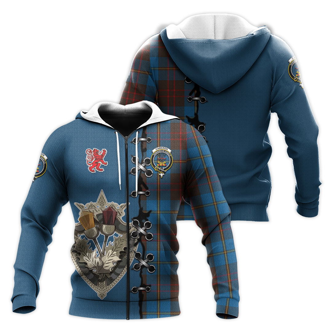 Cameron Hunting Tartan Hoodie - Lion Rampant And Celtic Thistle Style