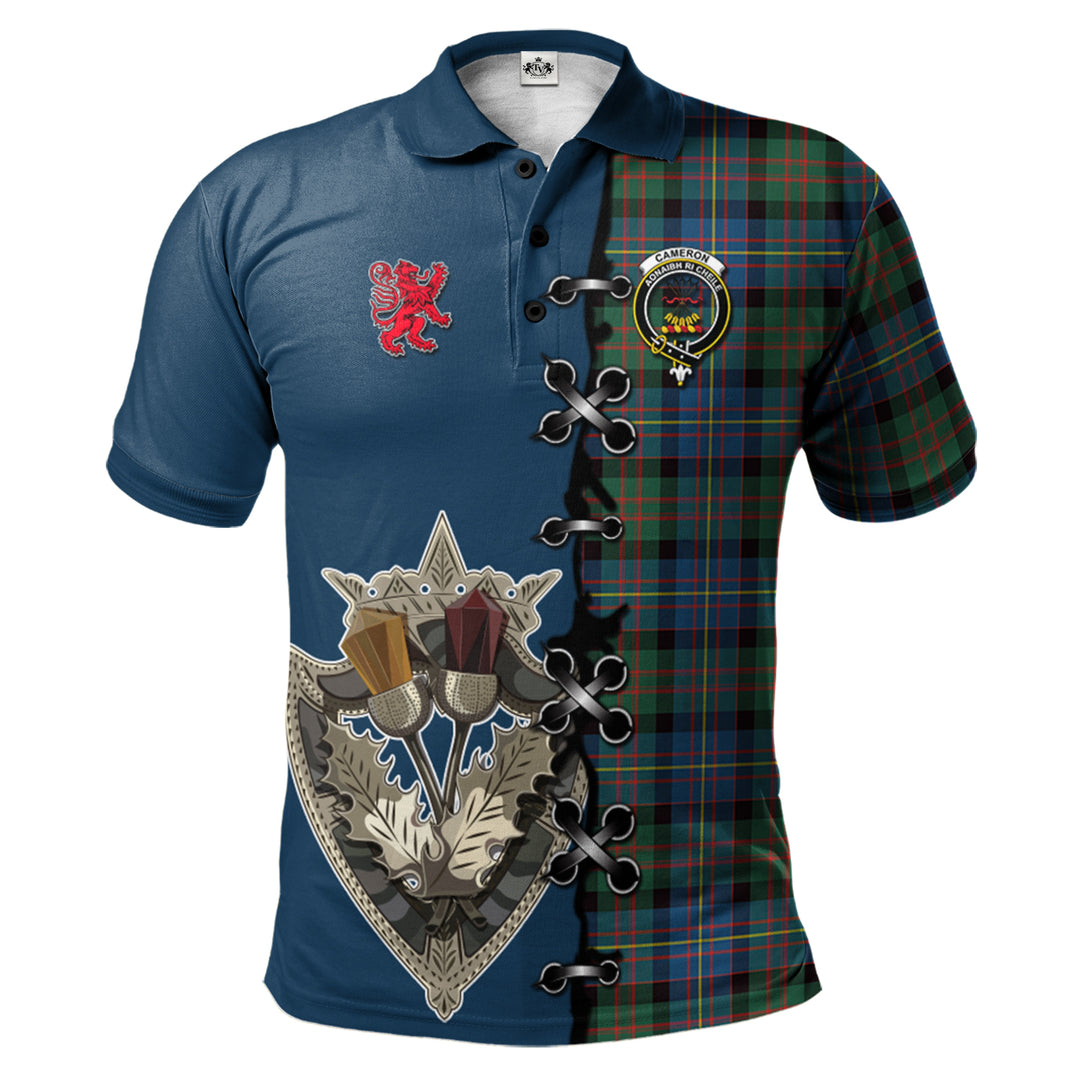 Cameron of Erracht Ancient Tartan Polo Shirt - Lion Rampant And Celtic Thistle Style