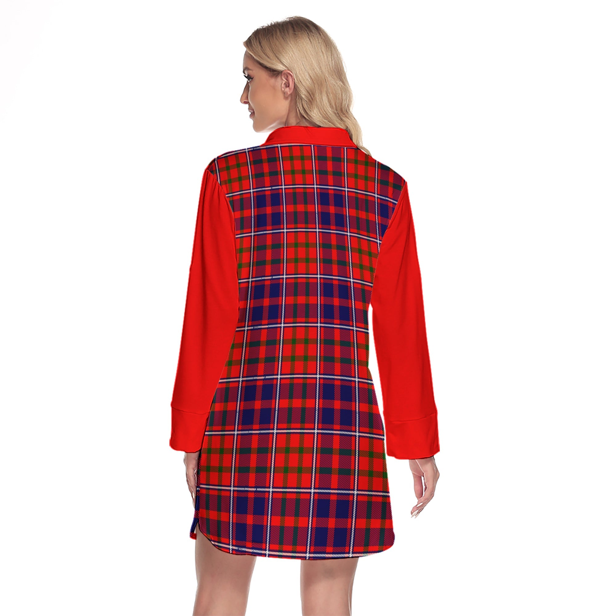 Cameron Of Lochiel Modern Tartan Women's Lapel Shirt Dress With Long Sleeve