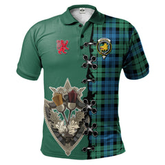 Campbell Ancient 01 Tartan Polo Shirt - Lion Rampant And Celtic Thistle Style
