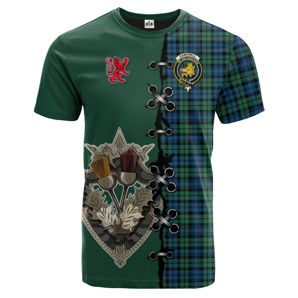 Campbell Ancient 02 Tartan T-shirt - Lion Rampant And Celtic Thistle Style