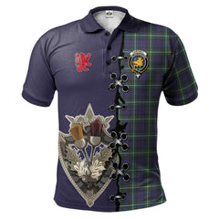 Campbell Argyll Modern Tartan Polo Shirt - Lion Rampant And Celtic Thistle Style