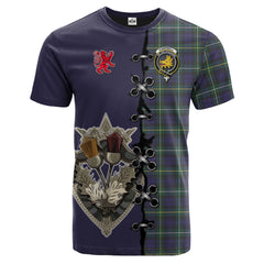 Campbell Argyll Modern Tartan T-shirt - Lion Rampant And Celtic Thistle Style