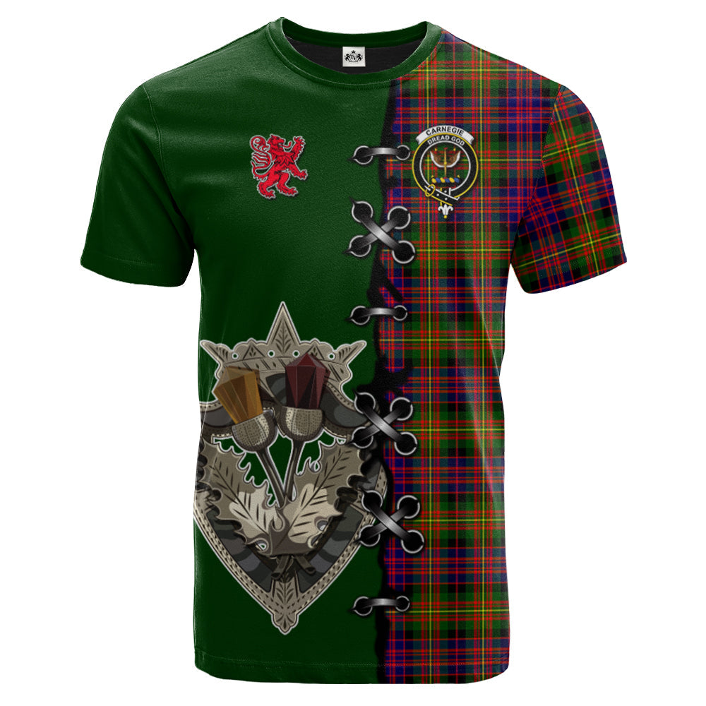 Carnegie Modern Tartan T-shirt - Lion Rampant And Celtic Thistle Style