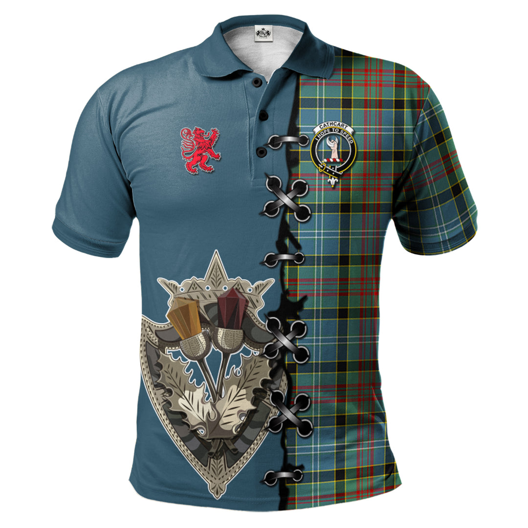 Cathcart Tartan Polo Shirt - Lion Rampant And Celtic Thistle Style