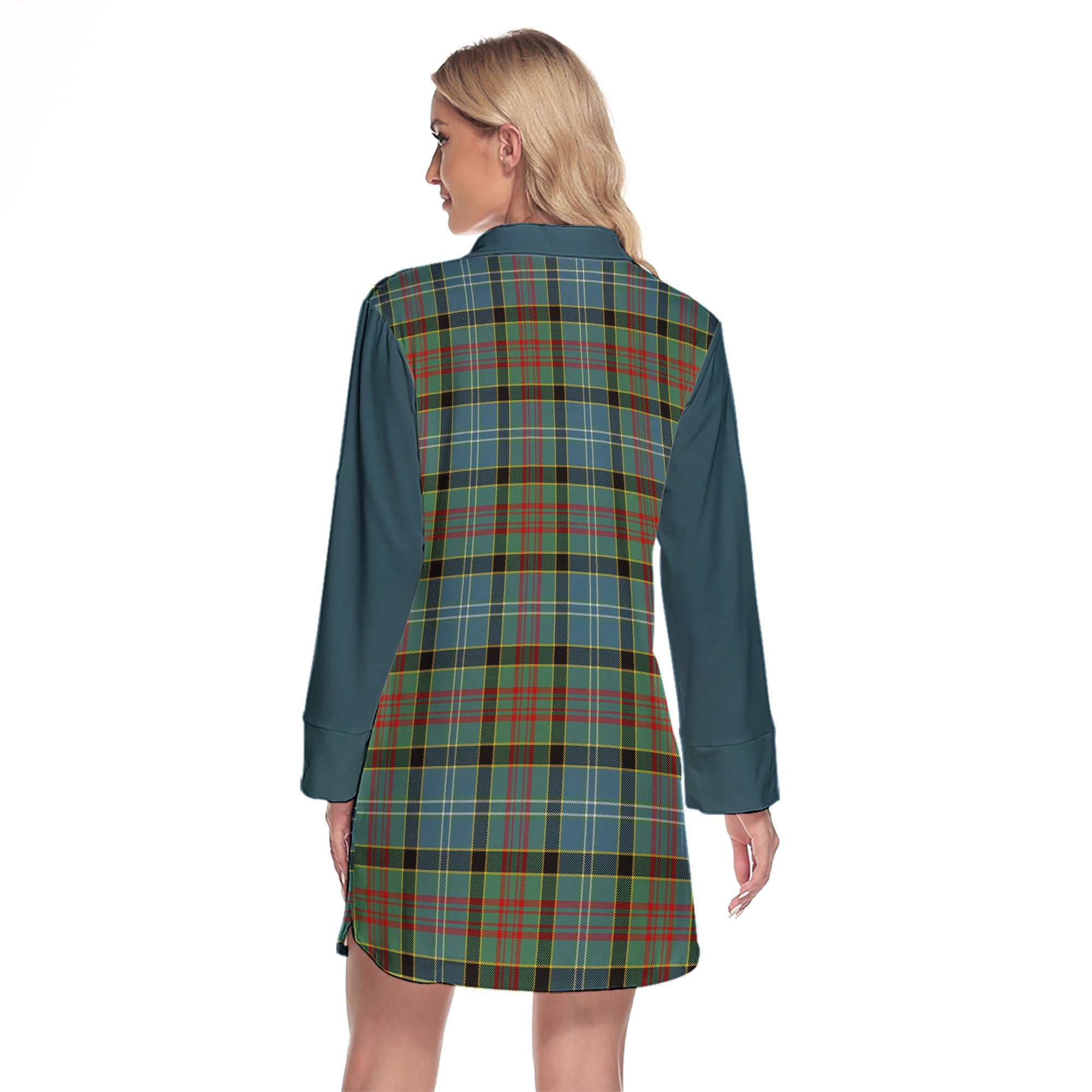 Cathcart Tartan Women's Lapel Shirt Dress With Long Sleeve