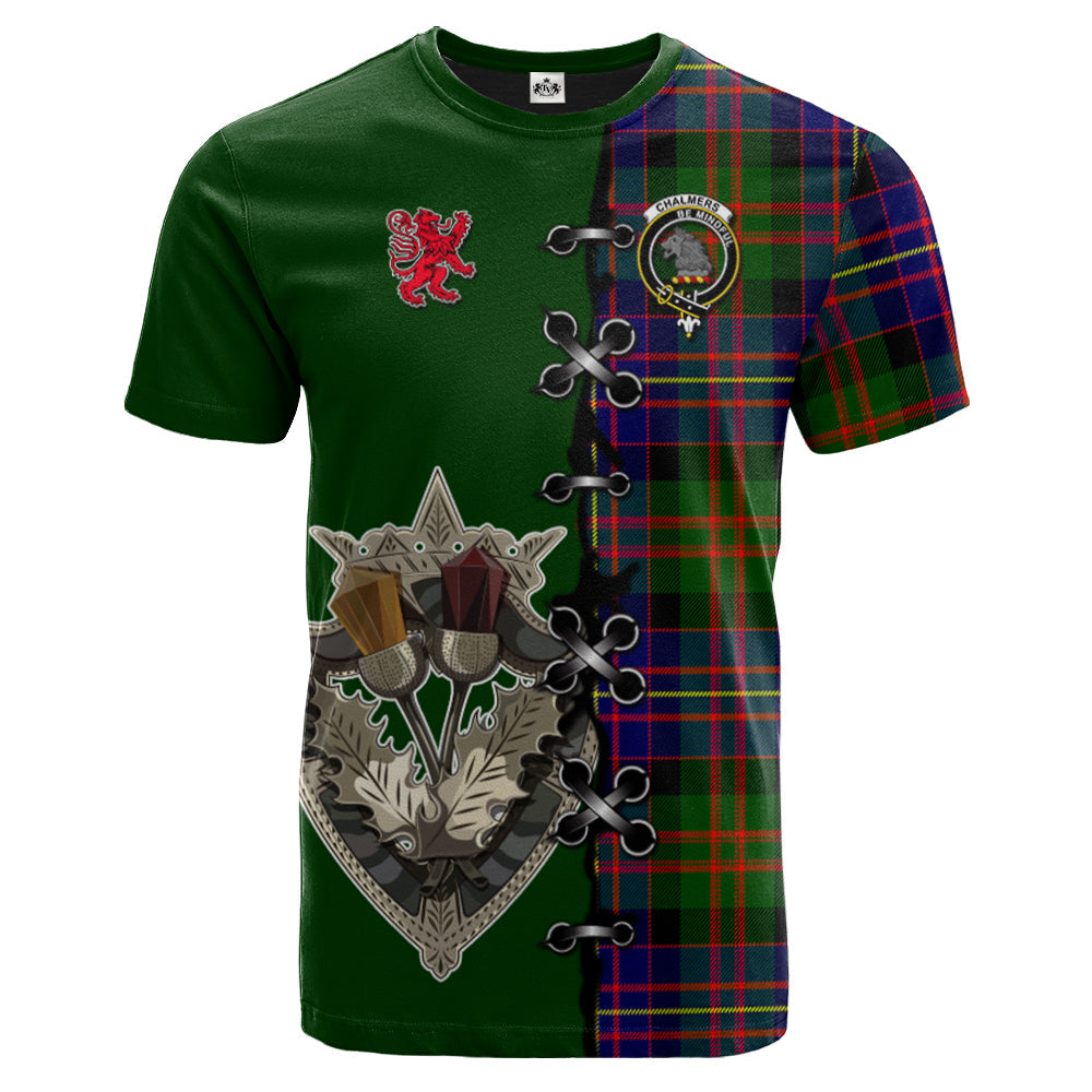 Chalmers Modern Tartan T-shirt - Lion Rampant And Celtic Thistle Style