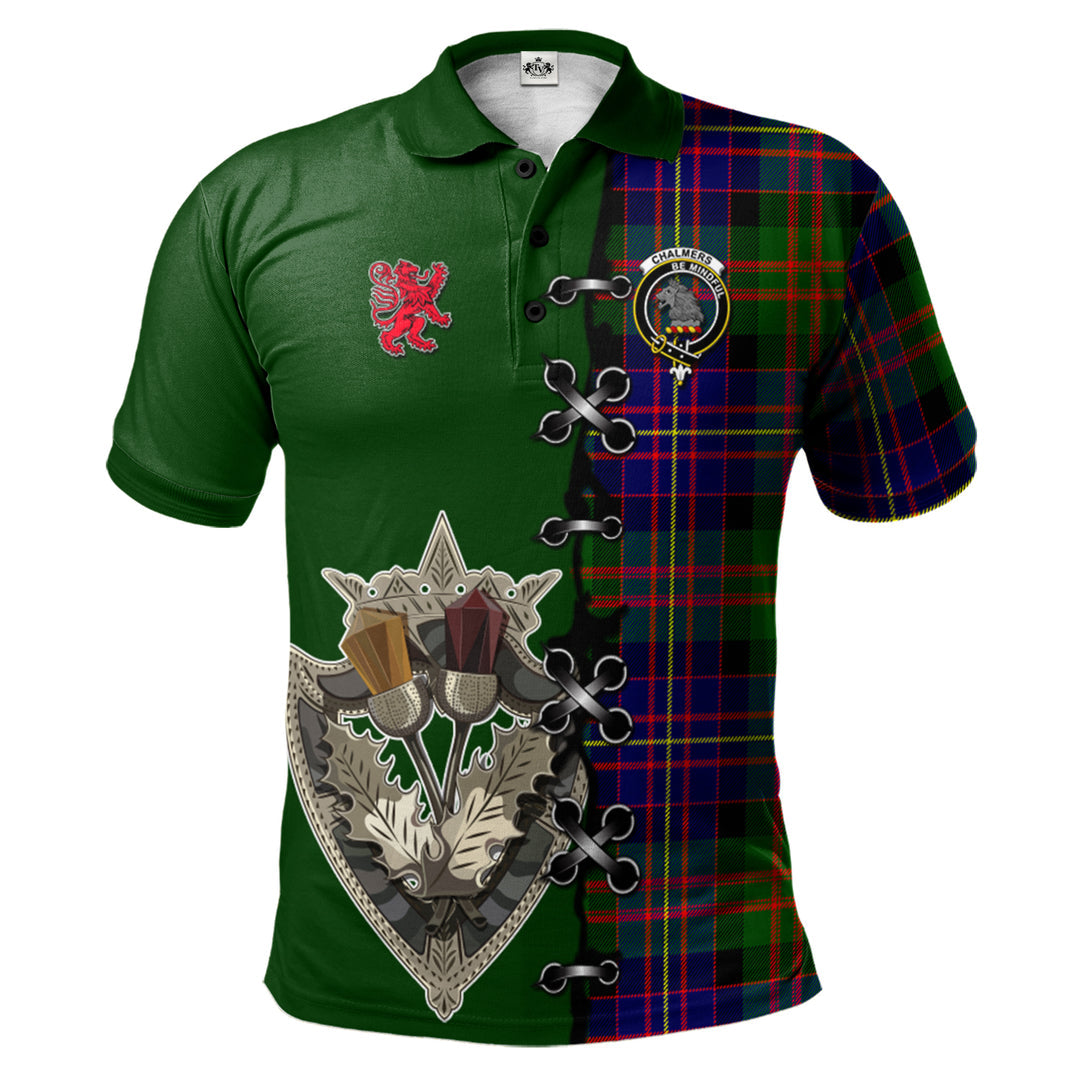 Chalmers Modern Tartan Polo Shirt - Lion Rampant And Celtic Thistle Style