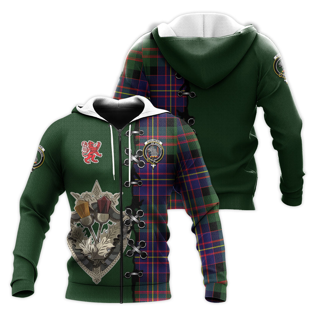 Chalmers Modern Tartan Hoodie - Lion Rampant And Celtic Thistle Style