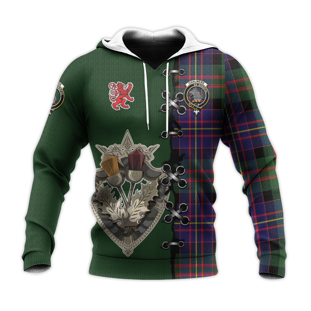 Chalmers Modern Tartan Hoodie - Lion Rampant And Celtic Thistle Style