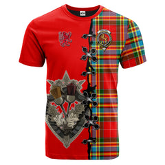 Chattan Tartan T-shirt - Lion Rampant And Celtic Thistle Style