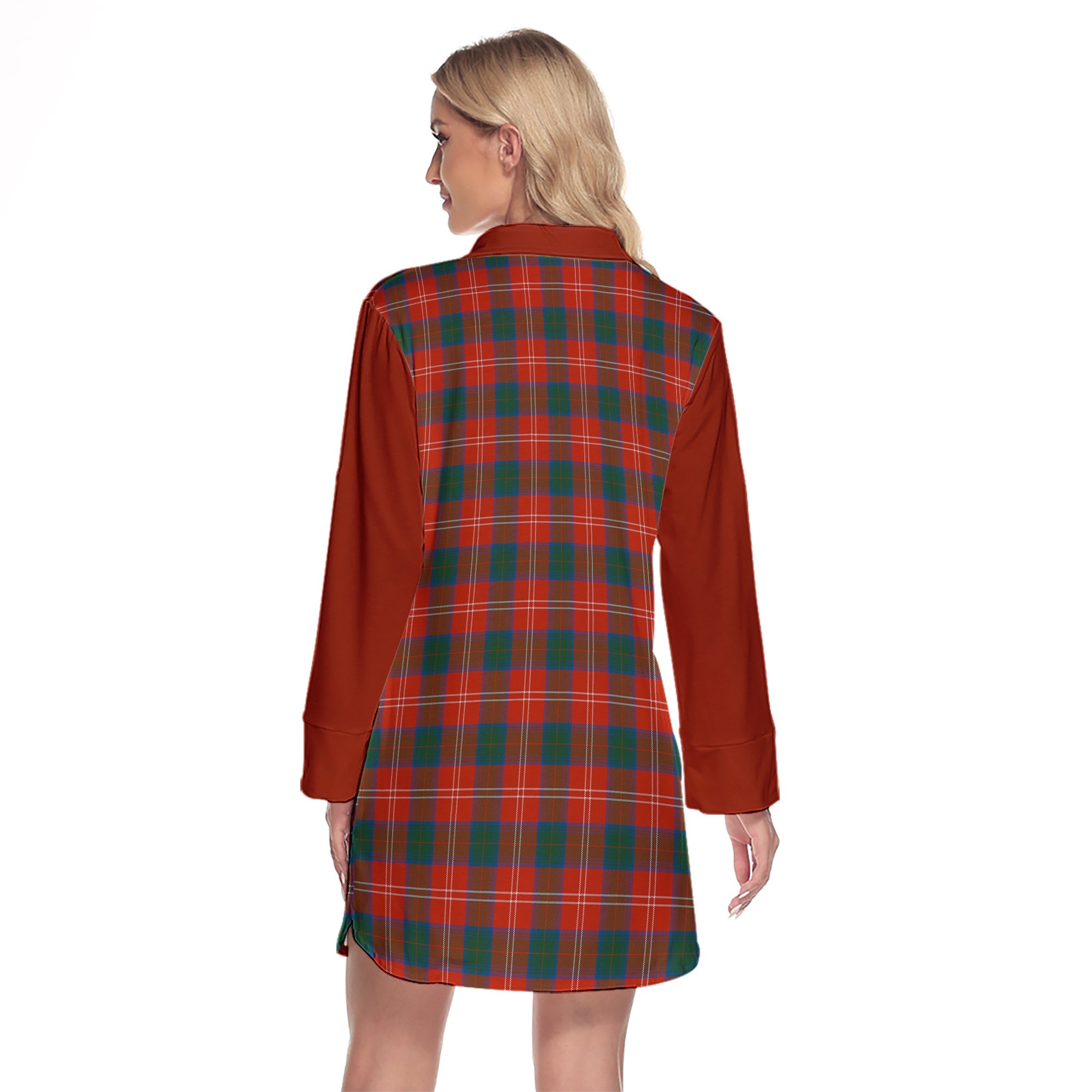 Chisholm Ancient Tartan Women's Lapel Shirt Dress With Long Sleeve