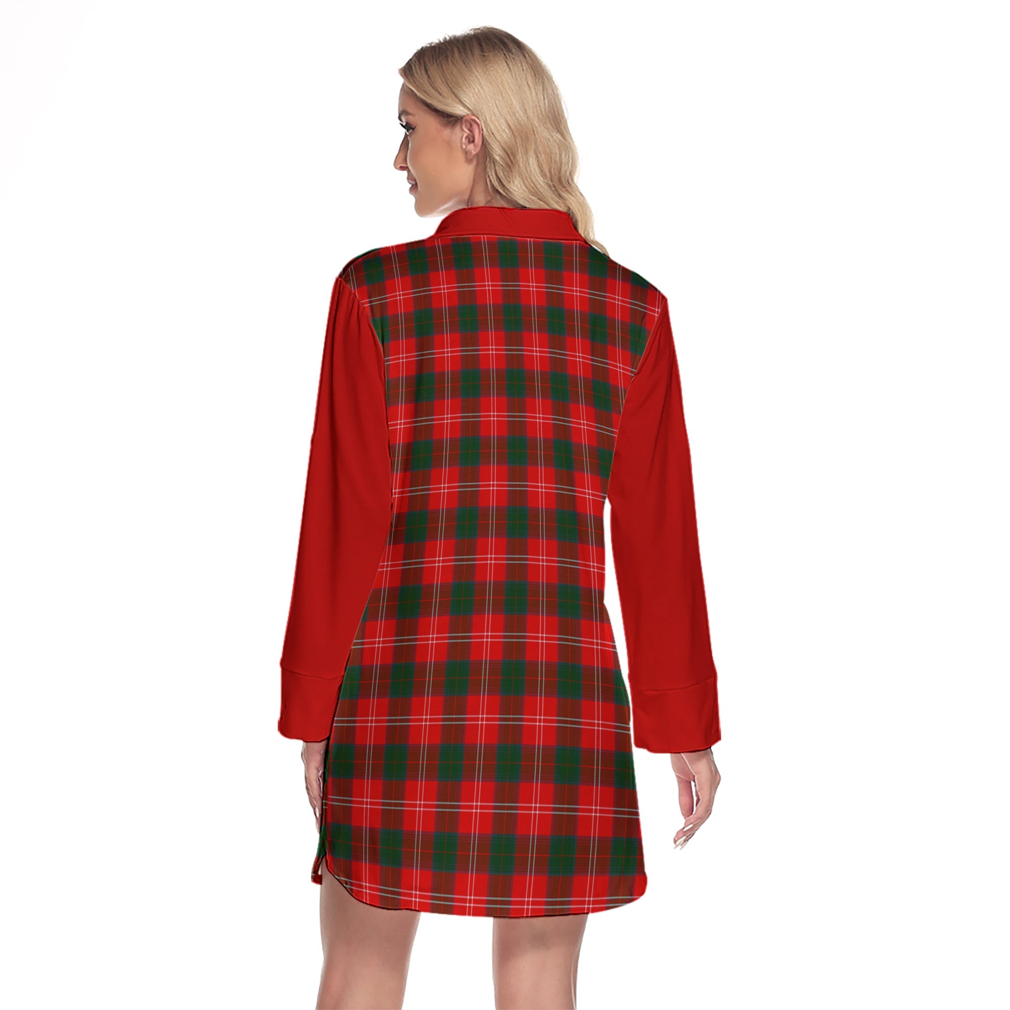 Chisholm Modern Tartan Women's Lapel Shirt Dress With Long Sleeve