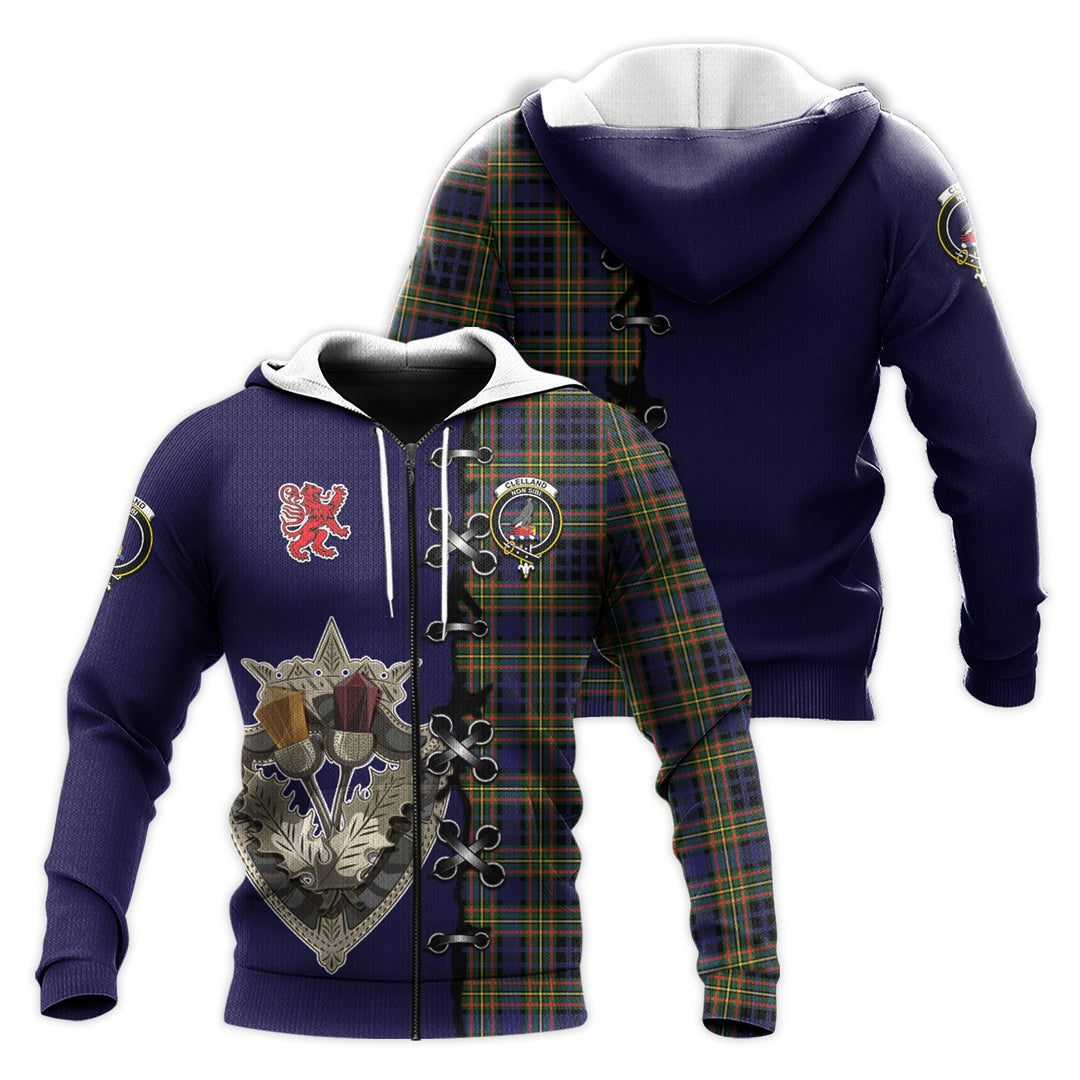 Clelland Modern Tartan Hoodie - Lion Rampant And Celtic Thistle Style