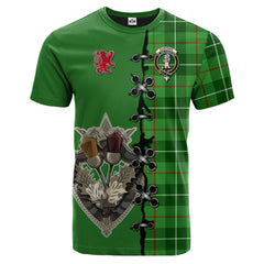 Clephan Tartan T-shirt - Lion Rampant And Celtic Thistle Style