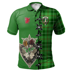 Clephan Tartan Polo Shirt - Lion Rampant And Celtic Thistle Style