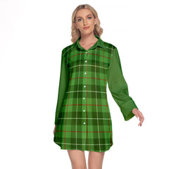 Clephan Tartan Women's Lapel Shirt Dress With Long Sleeve