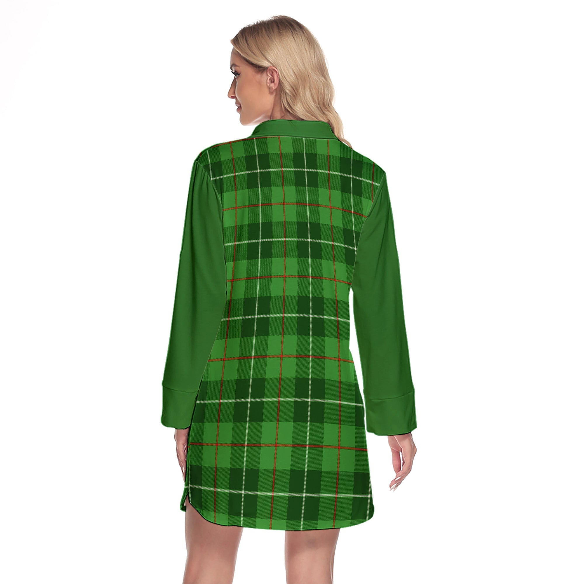 Clephan Tartan Women's Lapel Shirt Dress With Long Sleeve