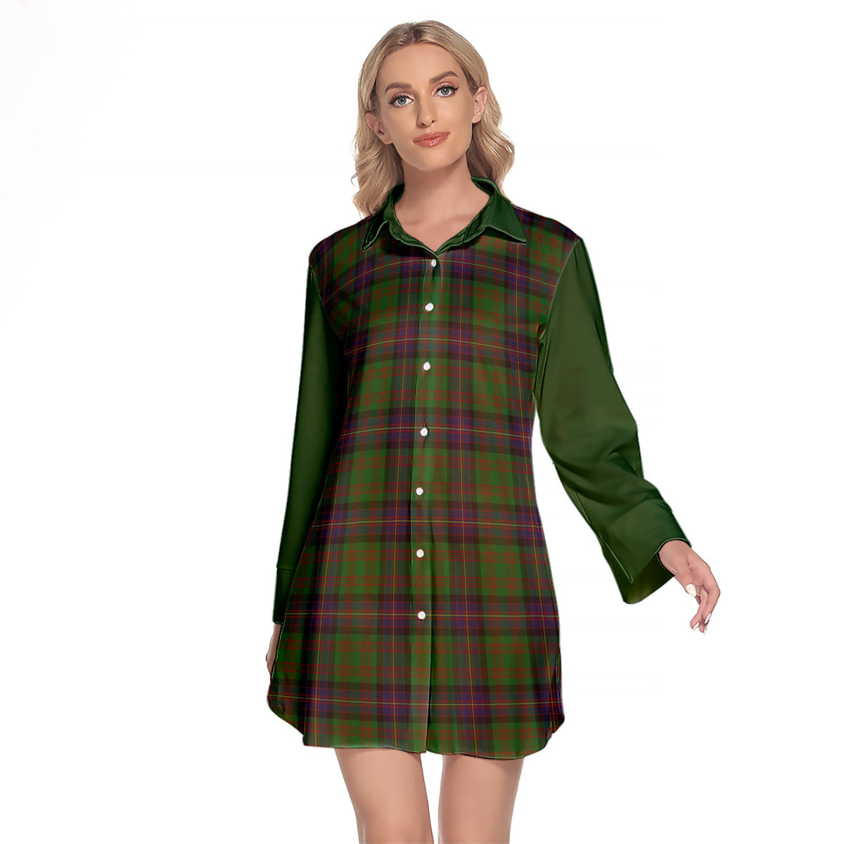 Cochrane Tartan Women's Lapel Shirt Dress With Long Sleeve