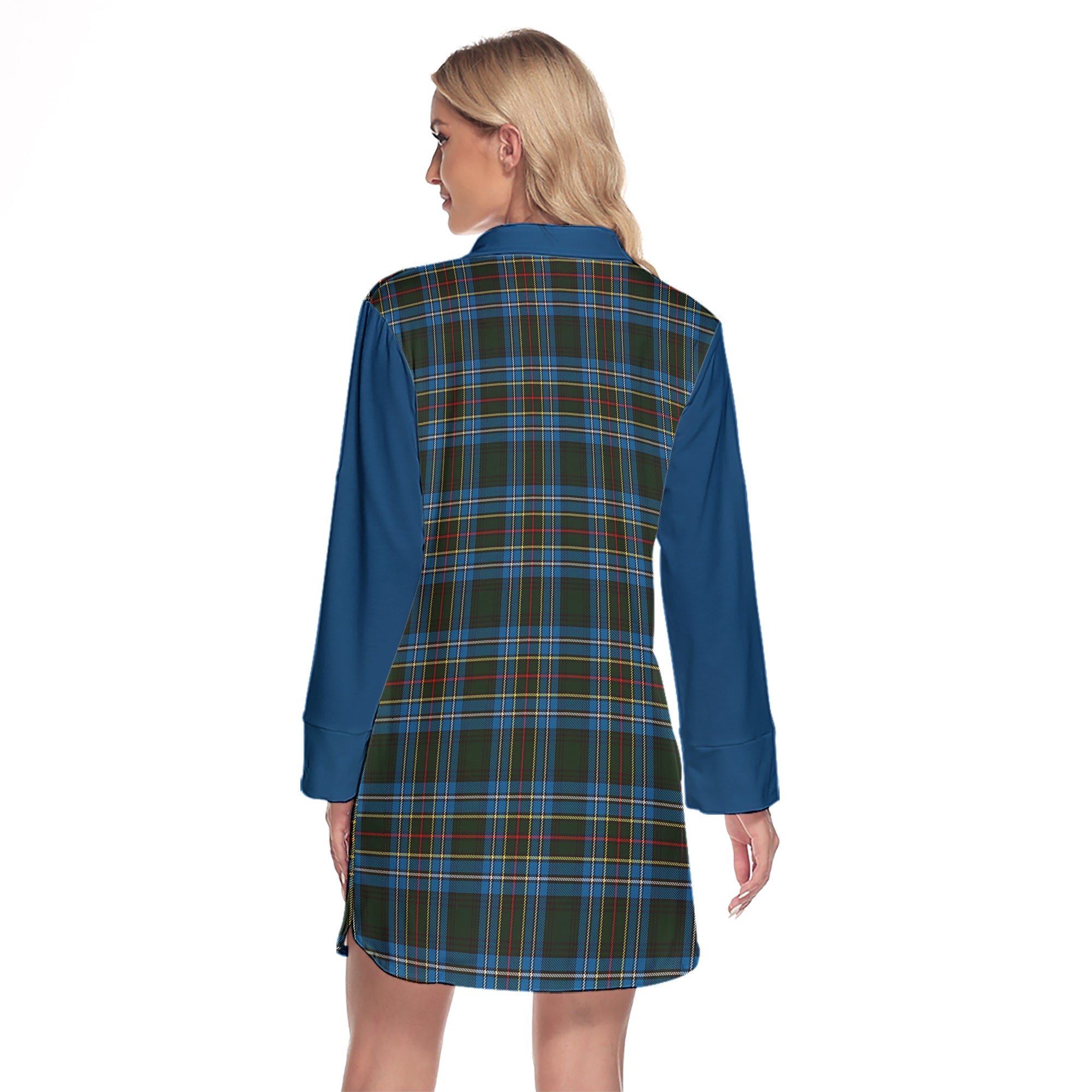 Cockburn Modern Tartan Women's Lapel Shirt Dress With Long Sleeve