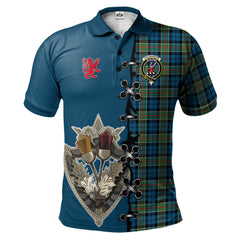 Colquhoun Ancient Tartan Polo Shirt - Lion Rampant And Celtic Thistle Style