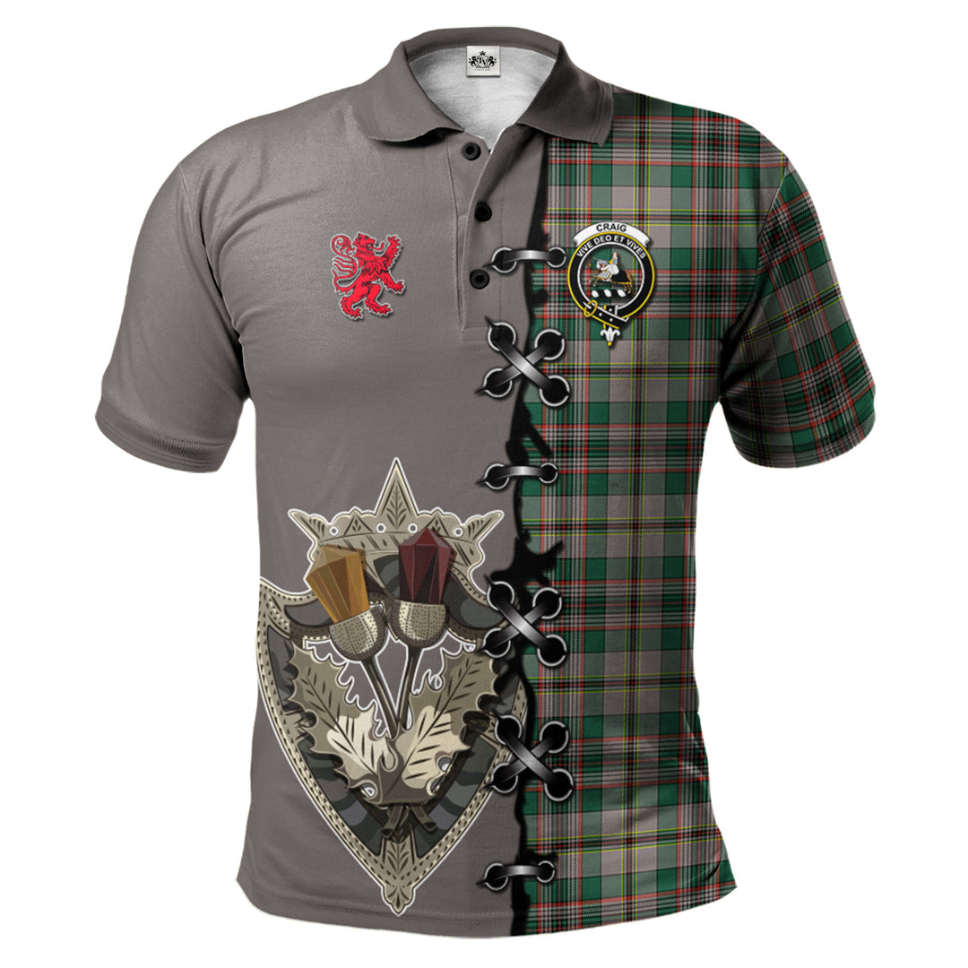 Craig Ancient Tartan Polo Shirt - Lion Rampant And Celtic Thistle Style