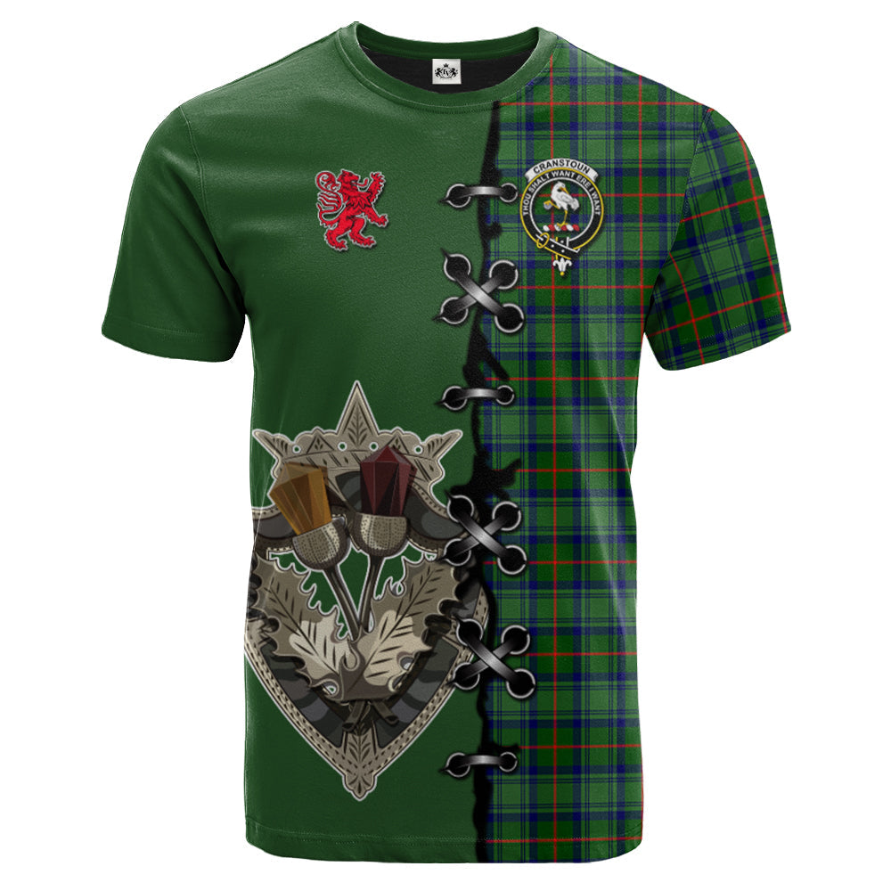 Cranstoun Tartan T-shirt - Lion Rampant And Celtic Thistle Style