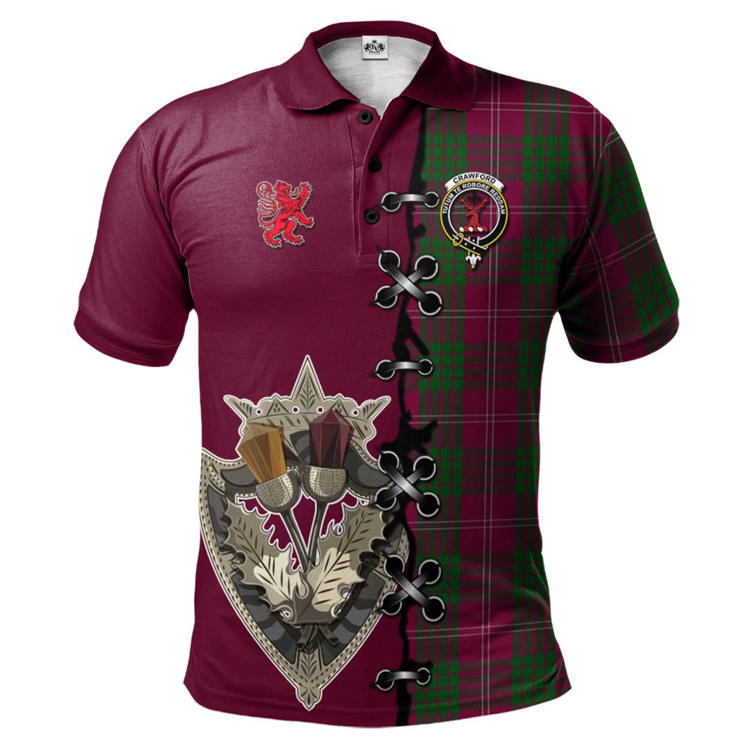 Crawford Tartan Polo Shirt - Lion Rampant And Celtic Thistle Style