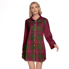 Crawford Tartan Women's Lapel Shirt Dress With Long Sleeve