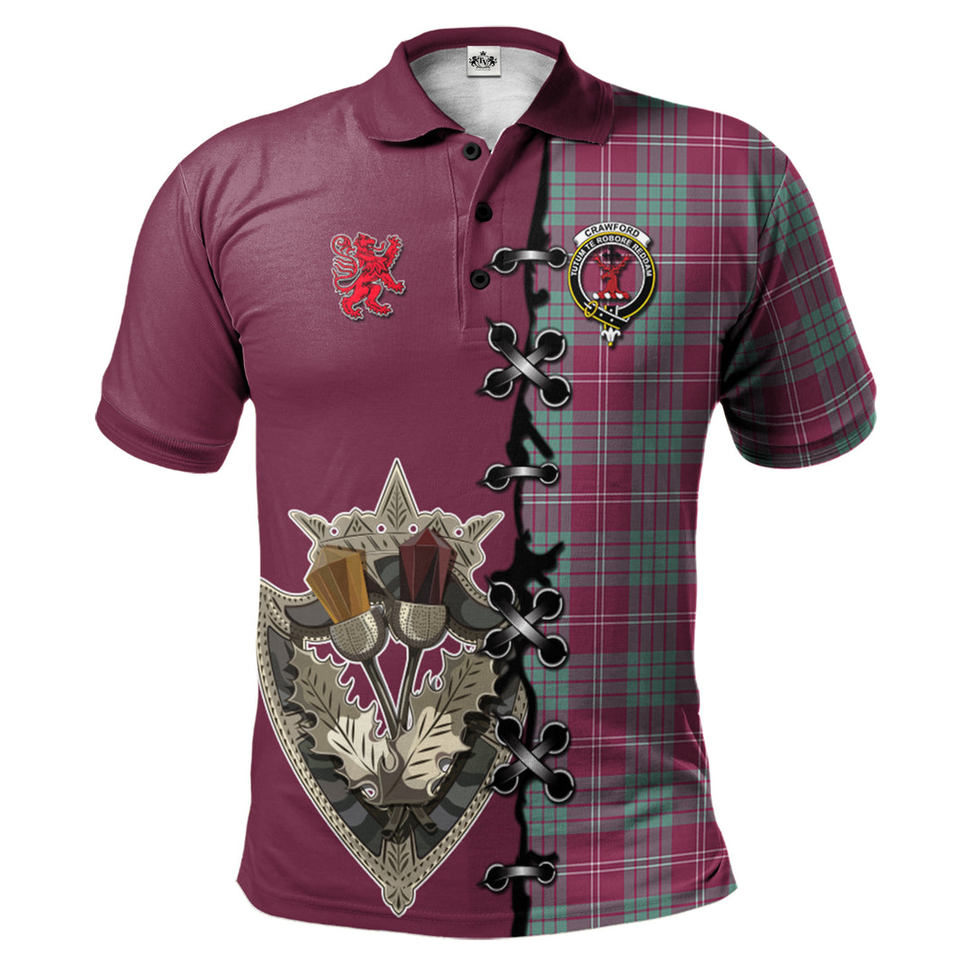 Crawford Ancient Tartan Polo Shirt - Lion Rampant And Celtic Thistle Style
