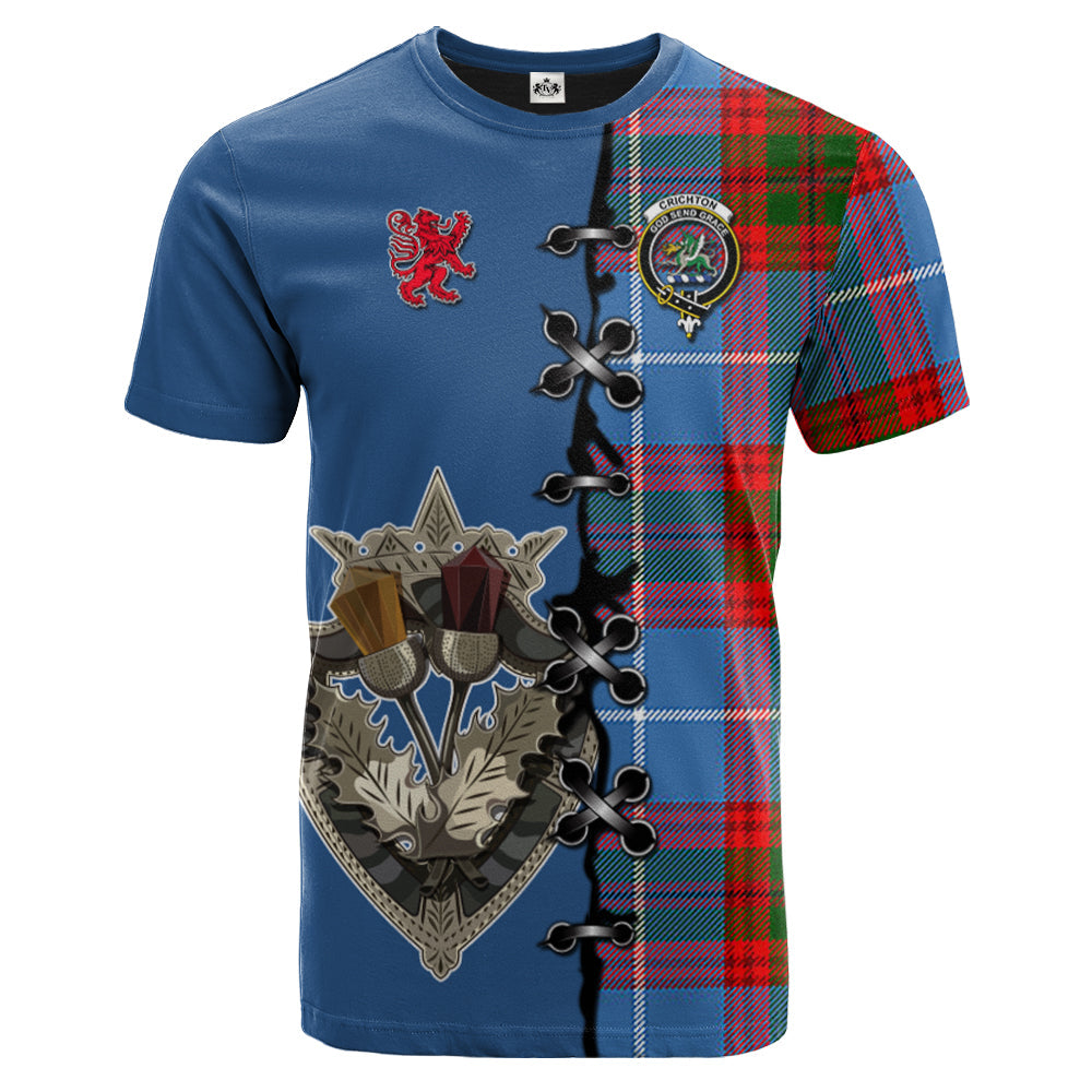 Crichton Tartan T-shirt - Lion Rampant And Celtic Thistle Style