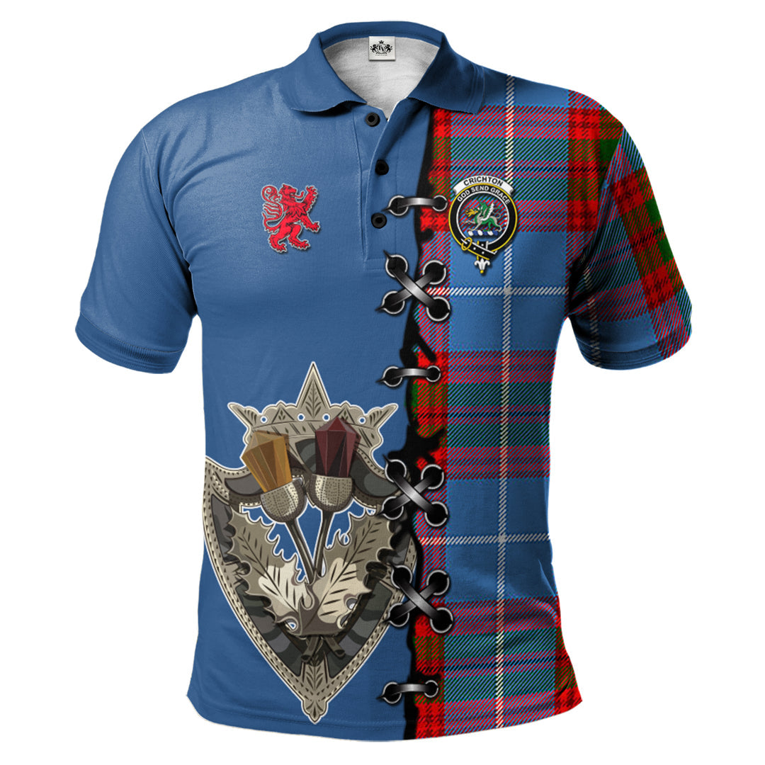 Crichton Tartan Polo Shirt - Lion Rampant And Celtic Thistle Style