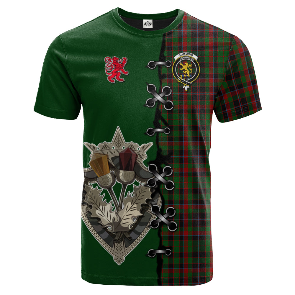 Cumming Hunting Tartan T-shirt - Lion Rampant And Celtic Thistle Style