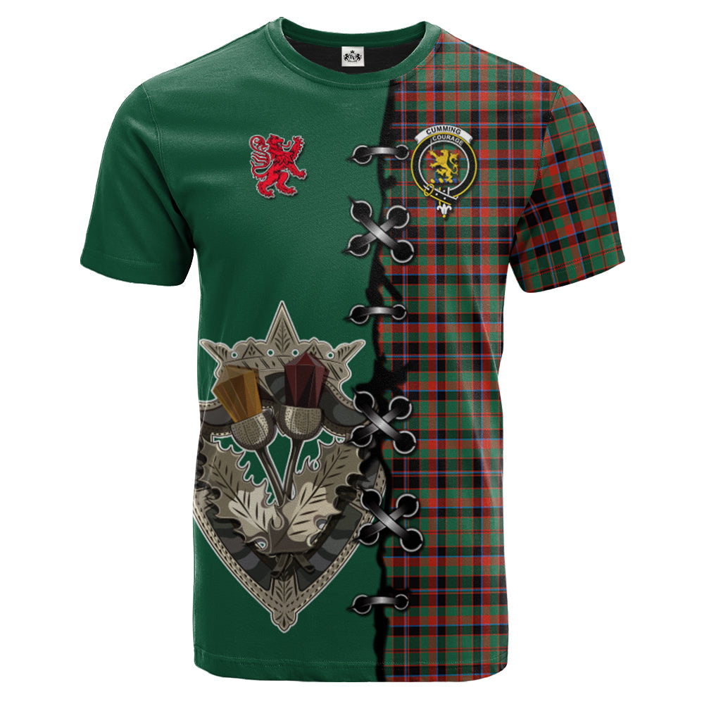 Cumming Hunting Ancient Tartan T-shirt - Lion Rampant And Celtic Thistle Style