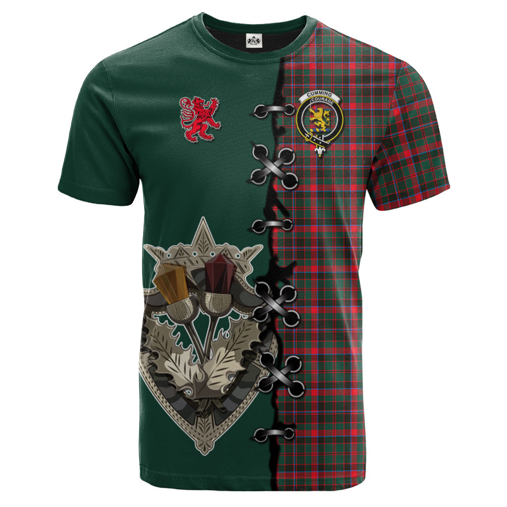 Cumming Hunting Modern Tartan T-shirt - Lion Rampant And Celtic Thistle Style