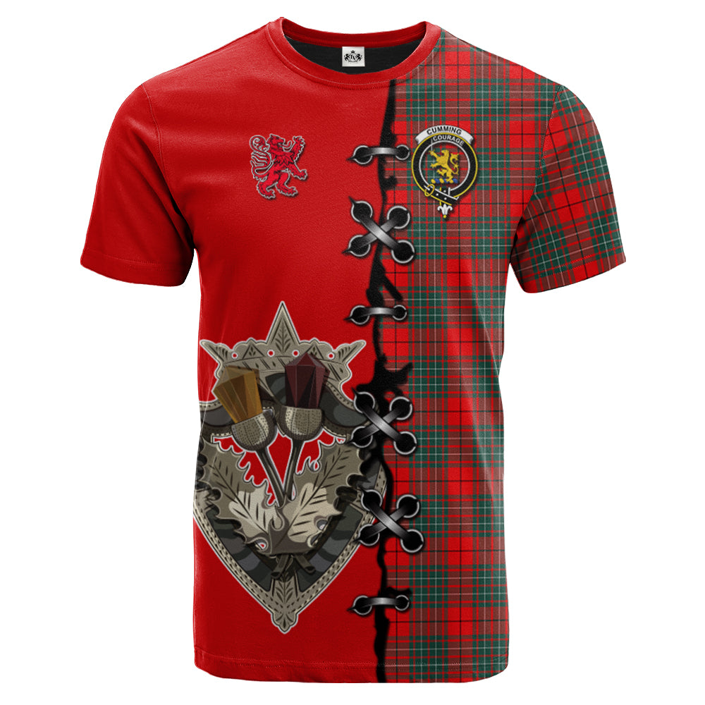 Cumming Modern Tartan T-shirt - Lion Rampant And Celtic Thistle Style