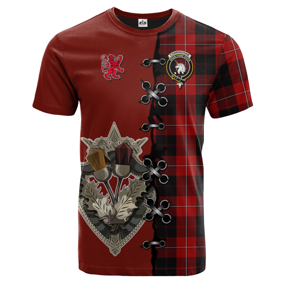 Cunningham Tartan T-shirt - Lion Rampant And Celtic Thistle Style