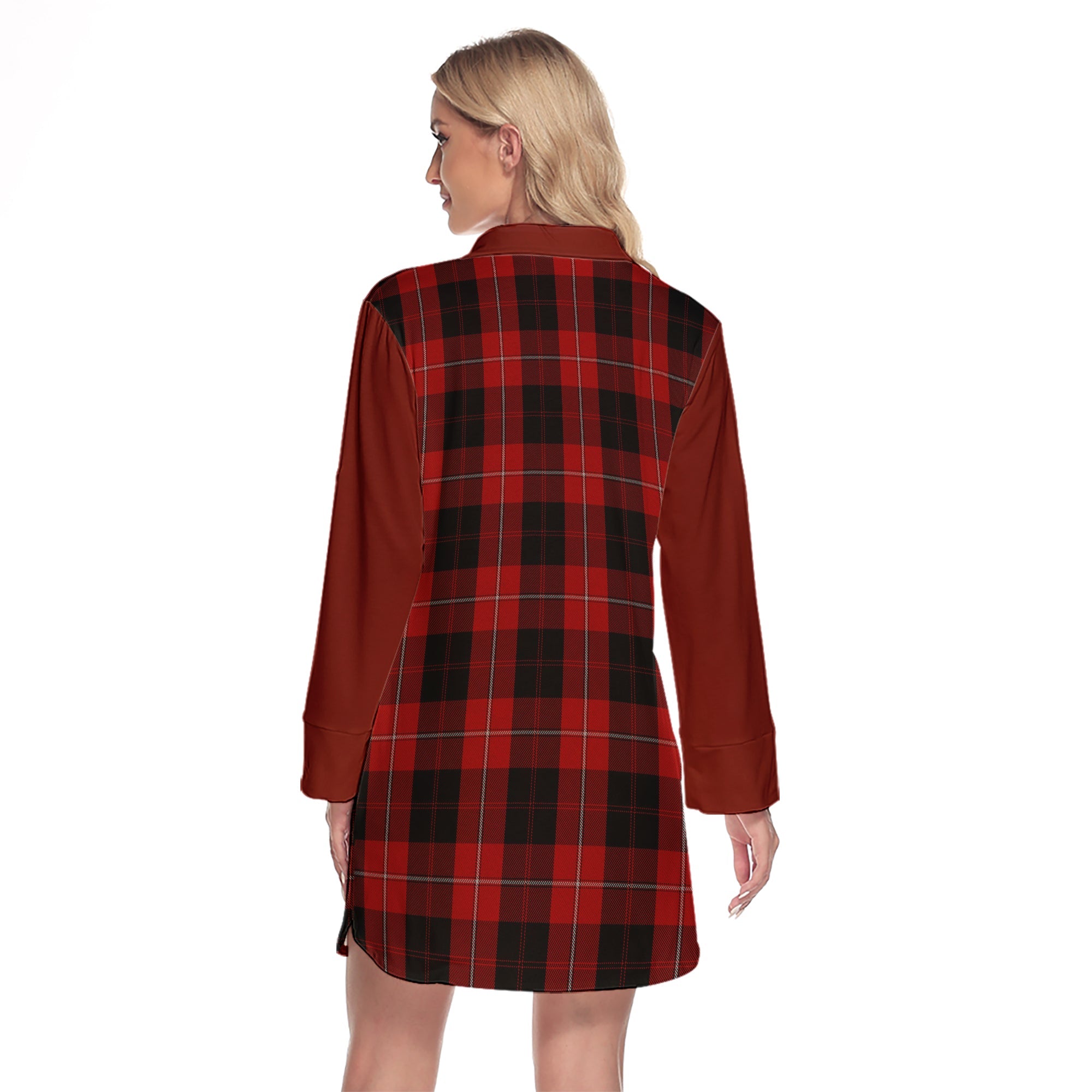 Cunningham Tartan Women's Lapel Shirt Dress With Long Sleeve