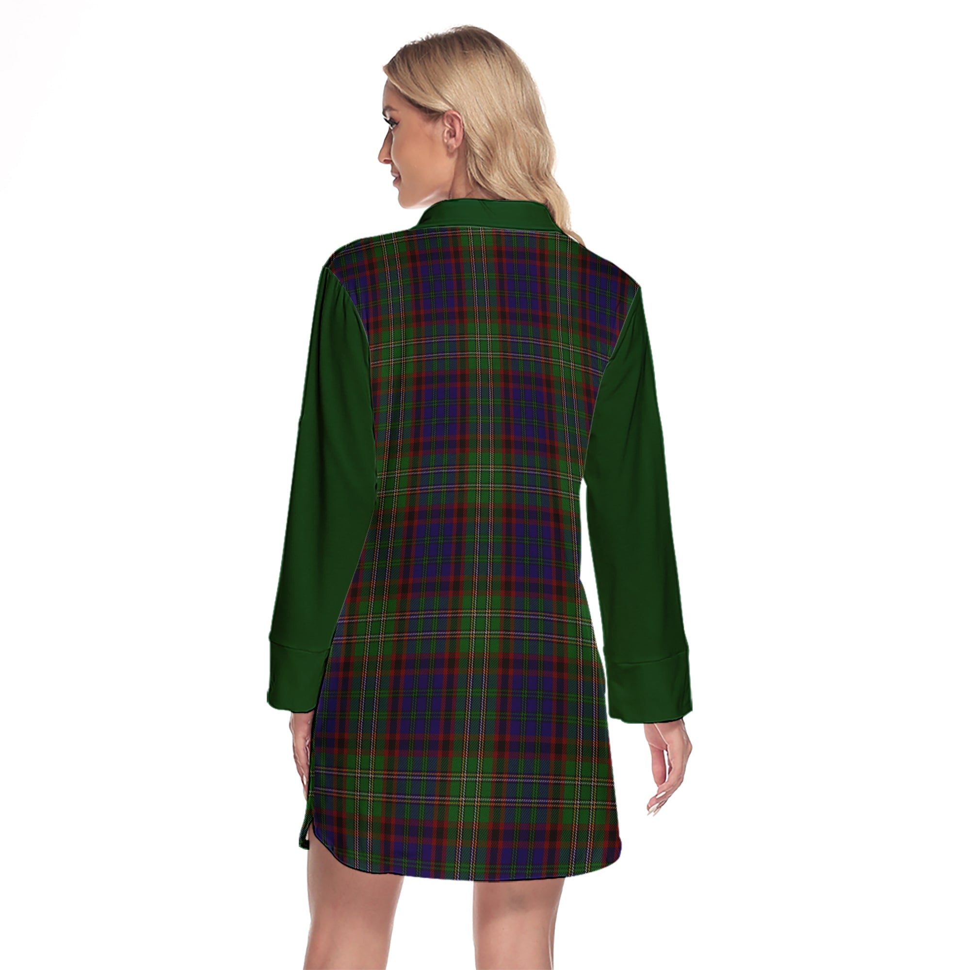 Cunningham Hunting Tartan Women's Lapel Shirt Dress With Long Sleeve