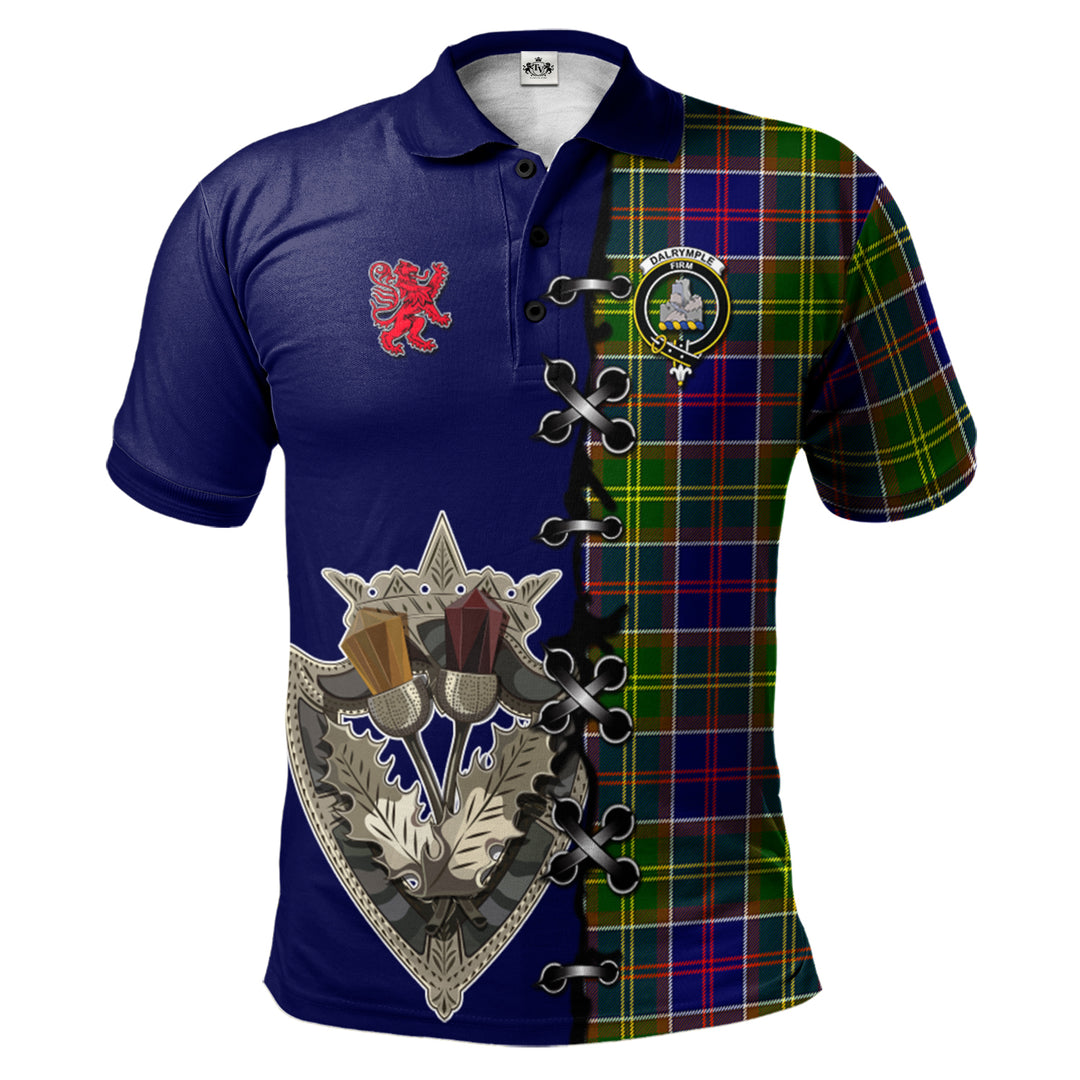 Dalrymple Tartan Polo Shirt - Lion Rampant And Celtic Thistle Style