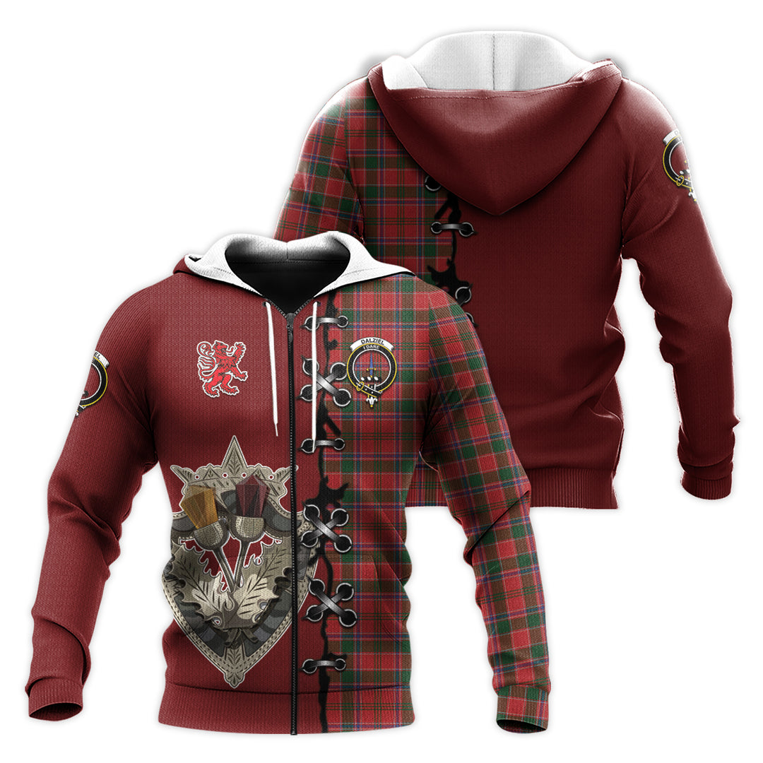 Dalziel Tartan Hoodie - Lion Rampant And Celtic Thistle Style