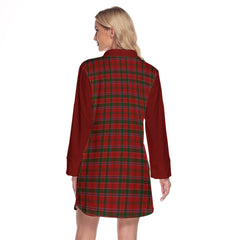 Dalziel Tartan Women's Lapel Shirt Dress With Long Sleeve